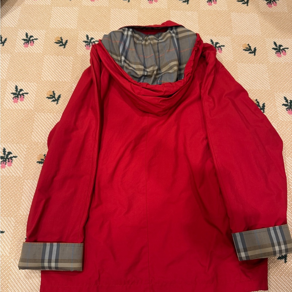 Burberry London Red Hooded Rain Jacket Nova Check Lined women’s Size M - Picture 10 of 11